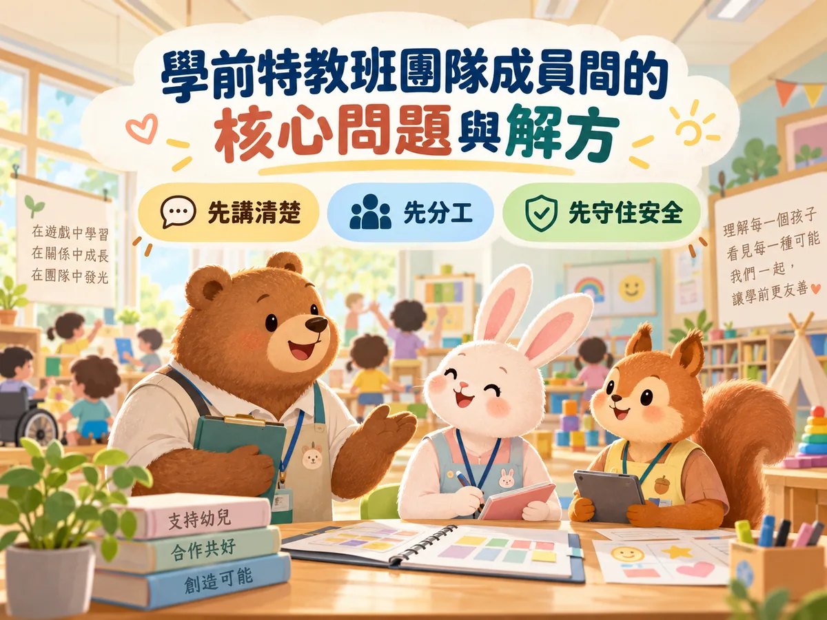 學前特教班團隊成員間的核心問題與解方：可愛動物情境封面插圖
