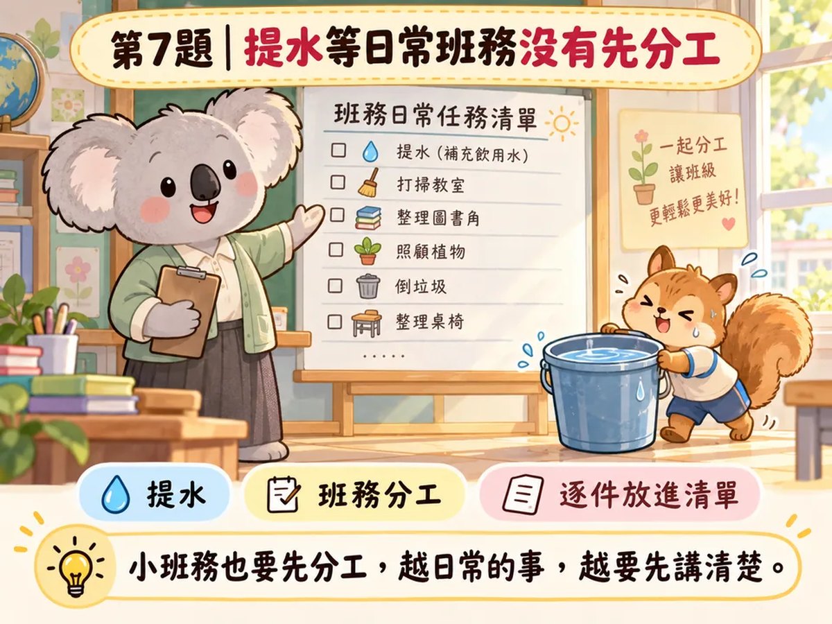連提水這種日常班務，都沒有事先講清楚誰負責：可愛動物情境插圖